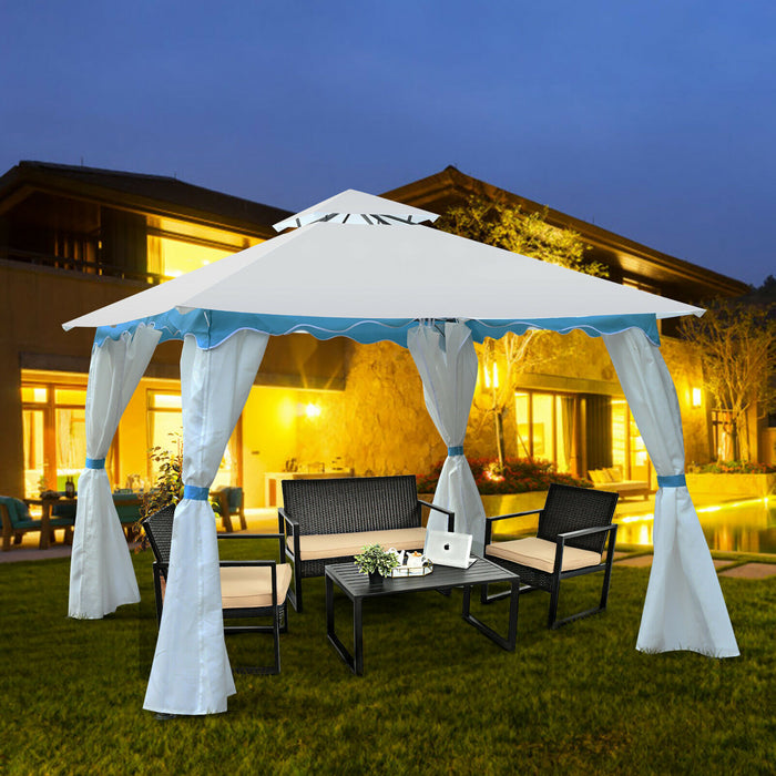 Costway 2 Tier 10'x10' Patio Gazebo Canopy Tent Steel Frame Shelter Awning W/ Side Walls