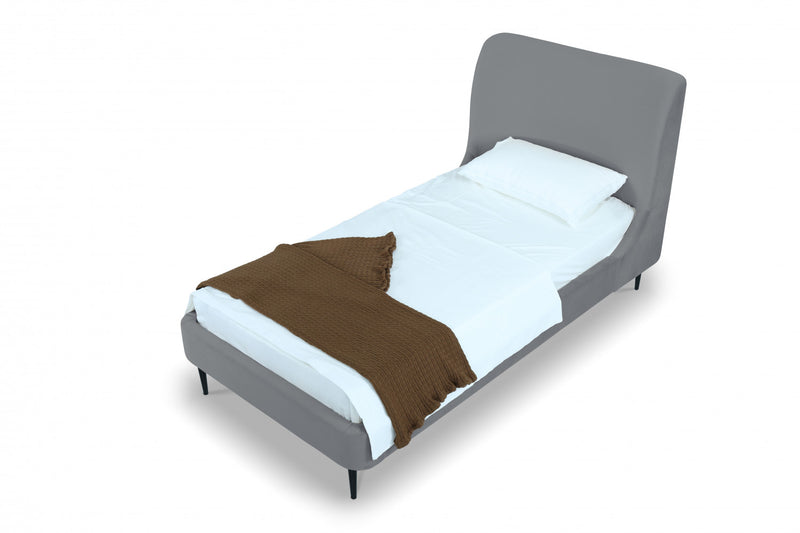 Heather Mid-Century Modern Velvet Upholstered Twin Bed in Gray and Black