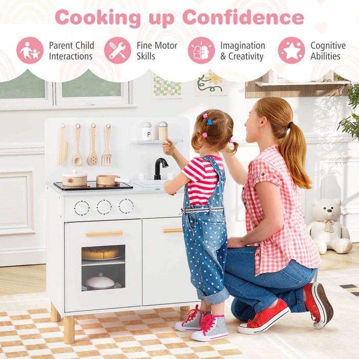 Costway Kids Kitchen Playset With Light Up Stove & Cooking Sounds Oven Sink Faucet White