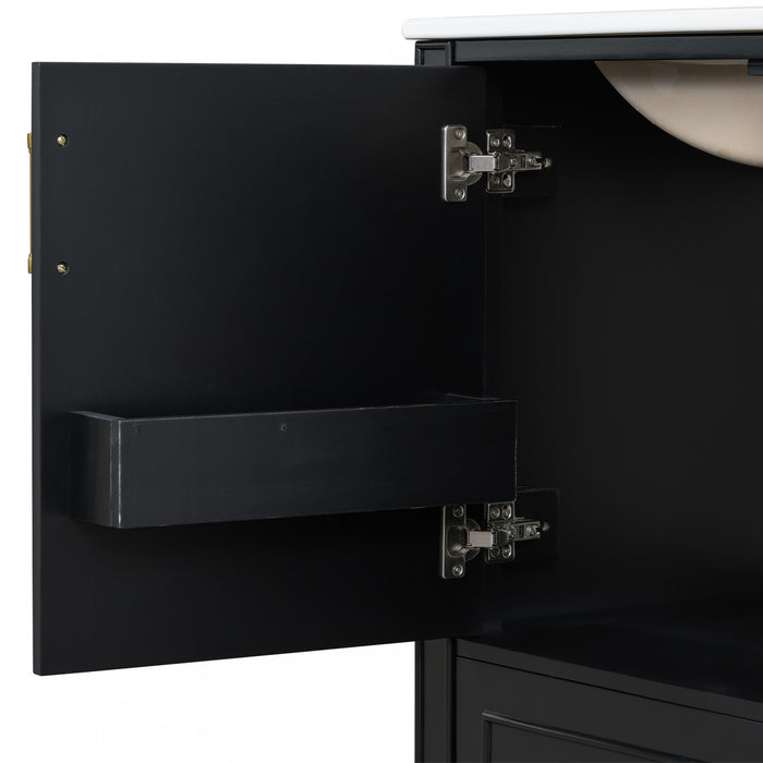Emerson 30 Inch Bathroom Vanity with Ceramic Sink and Three Drawers, Black