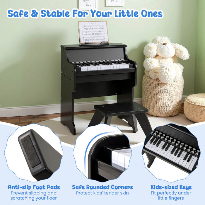 Costway 25 Keys Digital Piano with Music Stand Stool Lighted Keys Teaching Mode for 3+ Kids Black