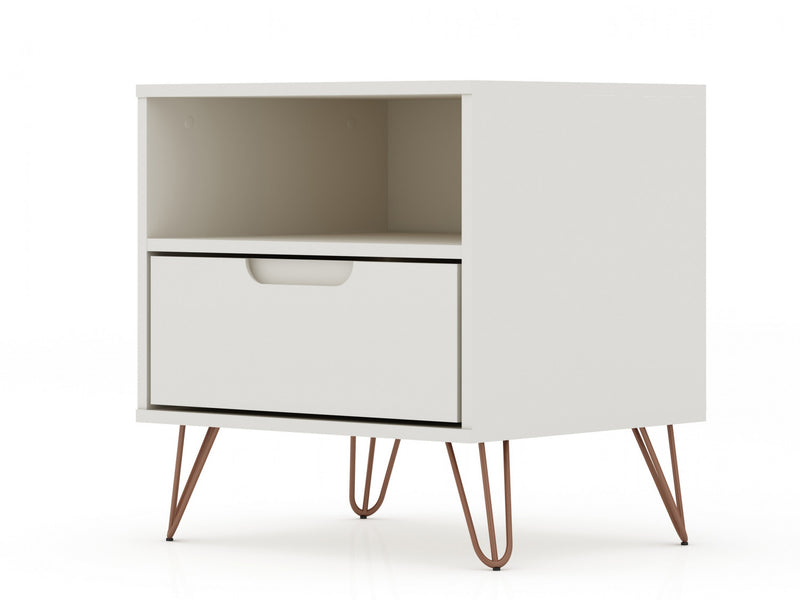 Rockefeller Mid-Century Modern 20\" Nightstand in Off White (1-Drawer) - Set of 2