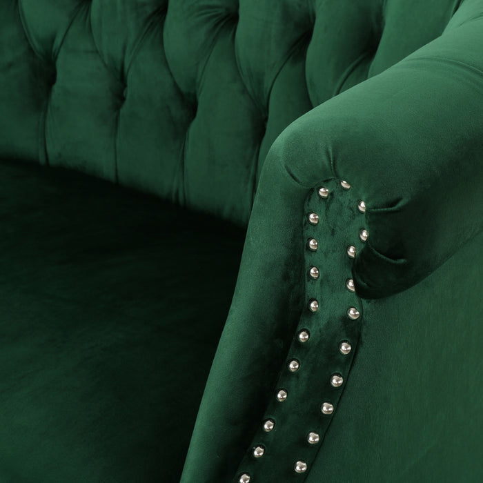 Vivian Solid Wood Rolled Arms Velvet Loveseat,Emerald