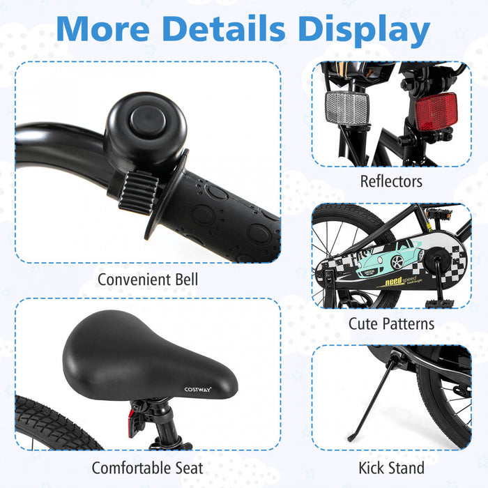 Costway 18\" Kids Training Bike With Removable Training Wheels Pneumatic Tires Black