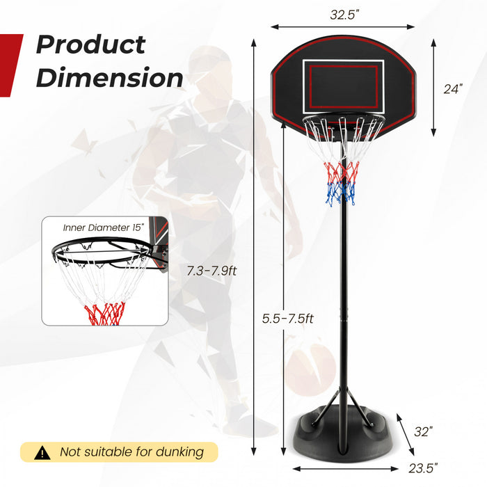Costway 5.5-7.5ft Adjustable Portable Basketball Goal System With Shatterproof Backboard
