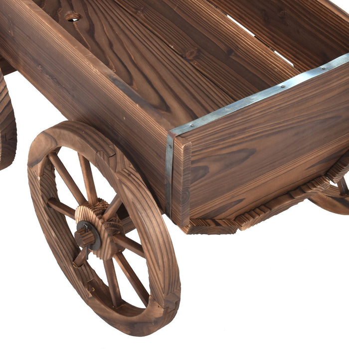 Costway Wood Wagon Flower Planter Pot Stand W/wheels Home Garden Outdoor Decor