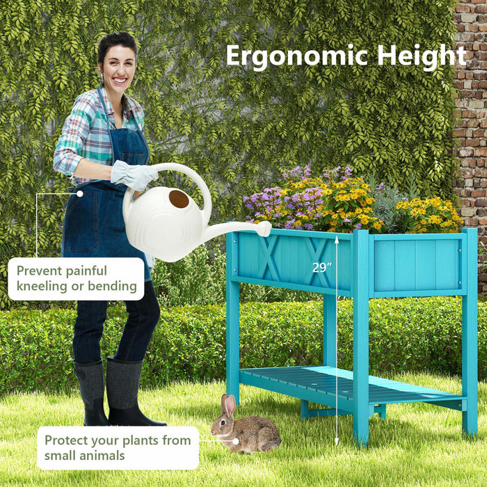 Costway Hips Raised Garden Bed Poly Wood Elevated Planter Box With Legs, Storage Shelf Blue
