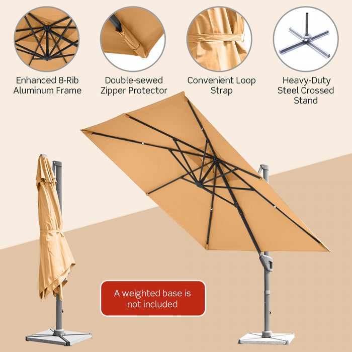Costway 10x10 ft Patio Offset Cantilever Umbrella Aluminum 360° Rotation Tilt Beige