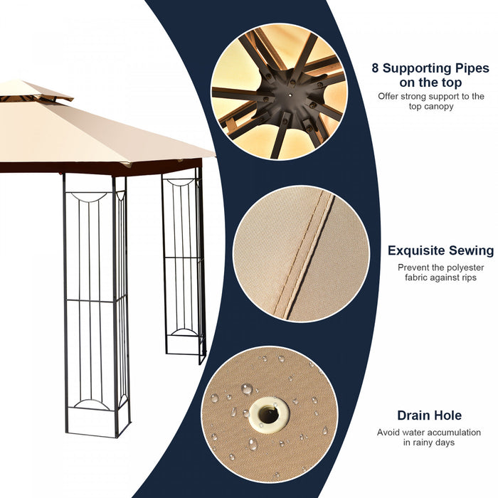 Costway 10' X 10' Patio Canopy Gazebo Outdoor 2-tier Steel Tent Heavy-duty L-shaped