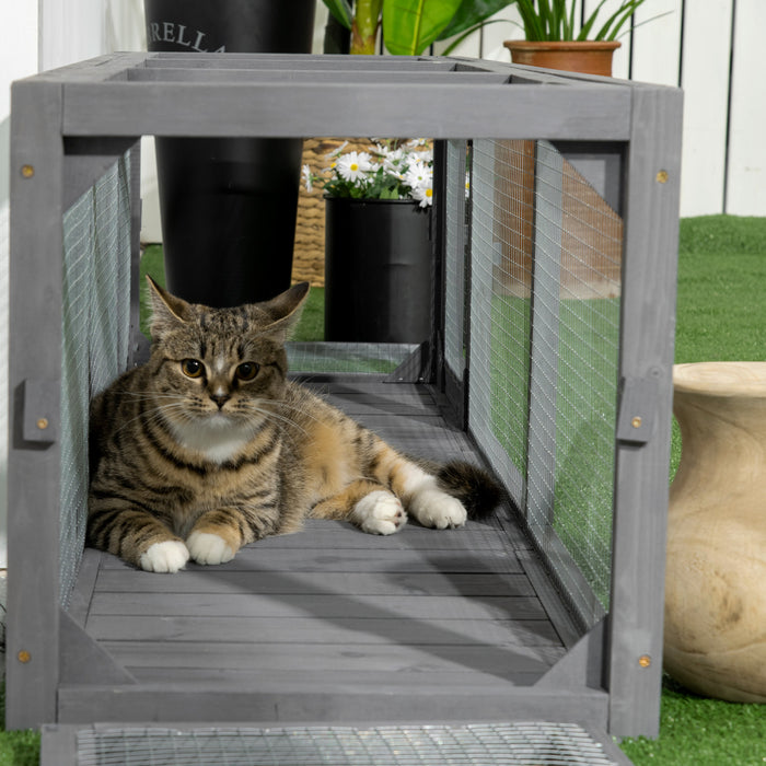Pawhut 59\" Long Cat Tunnel, Cat Shelter L- Shape With Extendable Design, Cat Enclosure For Indoor/outdoor Use With Weather Protection, Removable Door, Lead Grey