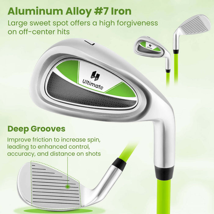 Ultimate Junior Golf Club Set For Children Includes 165cc #3 Fairway Wood & #7 Iron Green