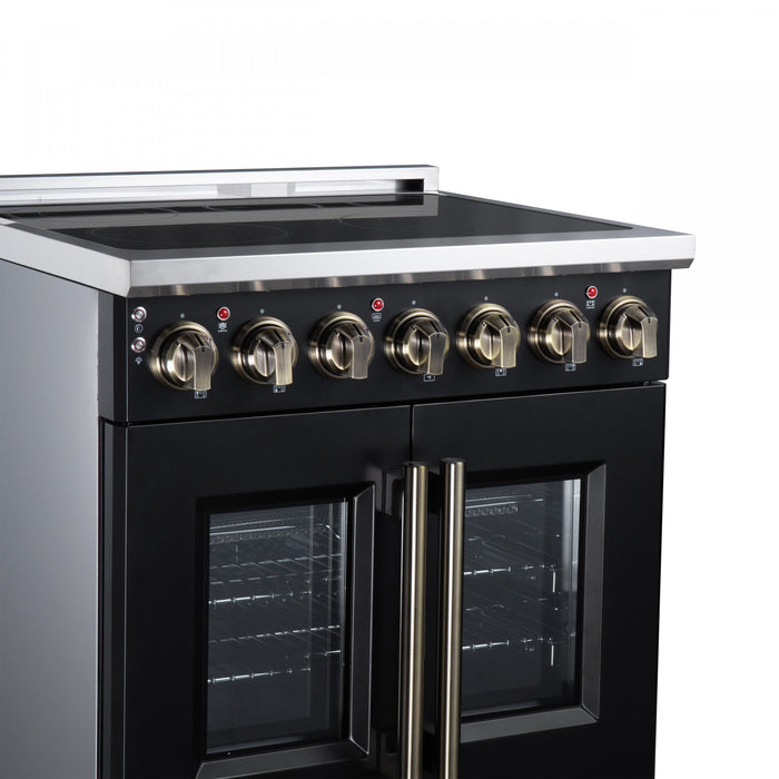 Forno Massimo 30 Inch French Door Electric range, 5 radiant burners, 4.32 cu.ft., Black - FFSEL6955-30BLK Electric Range