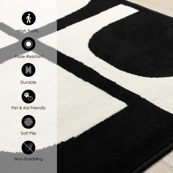 Florence Black White Dynamic Geometric Design, 5'3\" x 7'4\" Indoor Area Rug