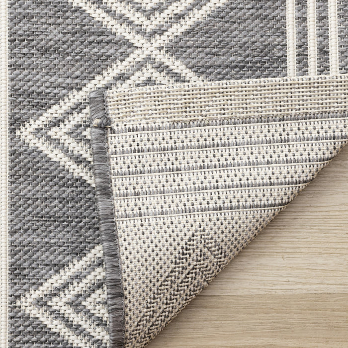 Jackson Grey White Patterned Rows Rug, 6'7\" x 9'6\" Outdoor Area Rug