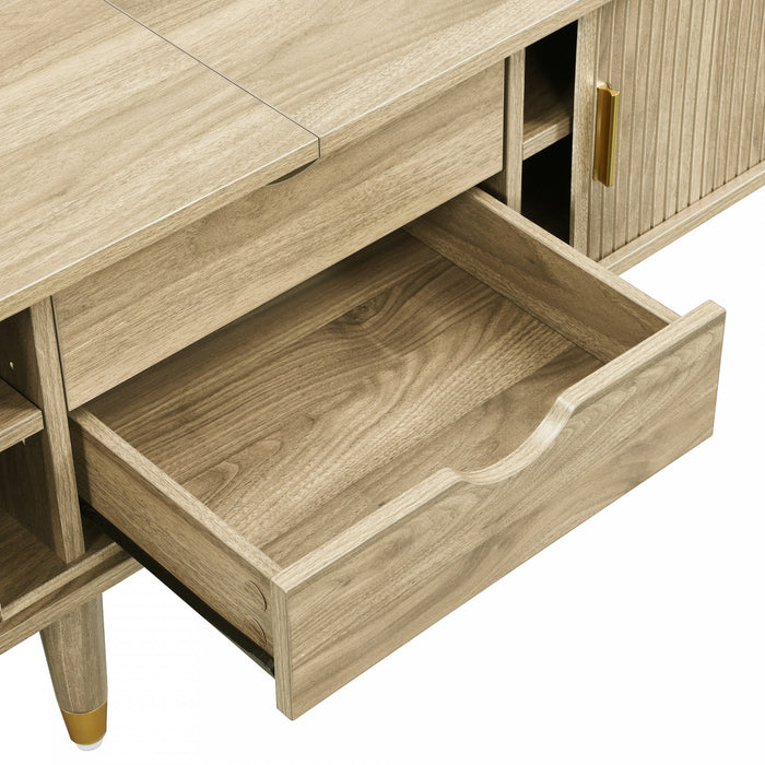 Rustic 69 Inch TV Cabinet with Sliding Door and Light Wood Finish, Wood