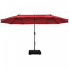 Costway 15FT Double-Sided Twin Patio Umbrella Sun Shade Outdoor Crank Market Base Wine