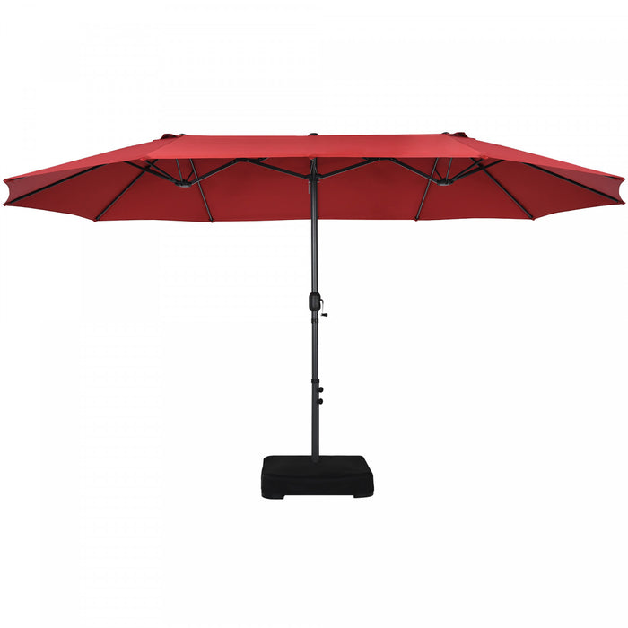 Costway 15FT Double-Sided Twin Patio Umbrella Sun Shade Outdoor Crank Market Base Wine