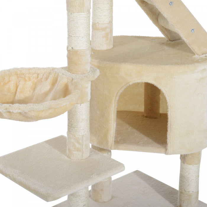 Pawhut 49\" Cat Tree With Hammock, Cat Condo Tower With Scratching Post For Indoor Cats, Beige