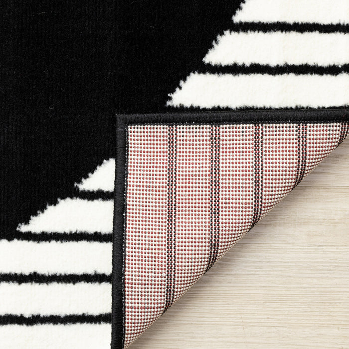 Florence Black White Stripes and Hollow Circle Modern Design, 7'6\" x 9'6\" Indoor Area Rug