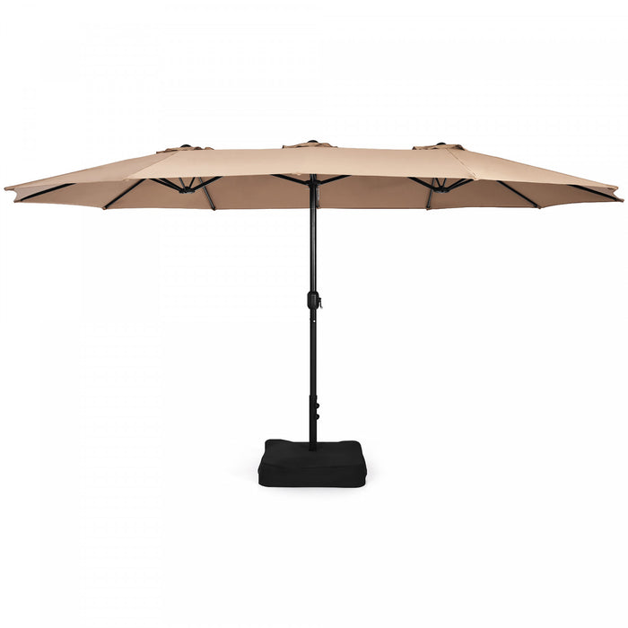 Costway 15FT Double-Sided Twin Patio Umbrella Outdoor Market W/ Crank & Base Coffee