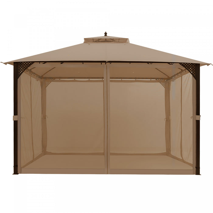 Costway 12' X 10' Outdoor Patio Gazebo Canopy Shelter Double Top Sidewalls Netting Brown