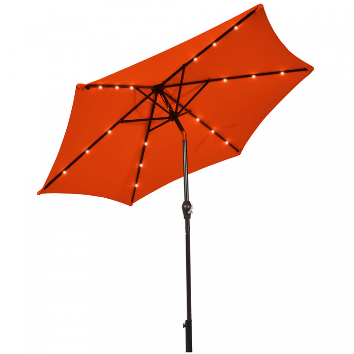 Costway 9' Solar LED Lighted Patio Market Umbrella Tilt Adjustment Crank Lift Orange