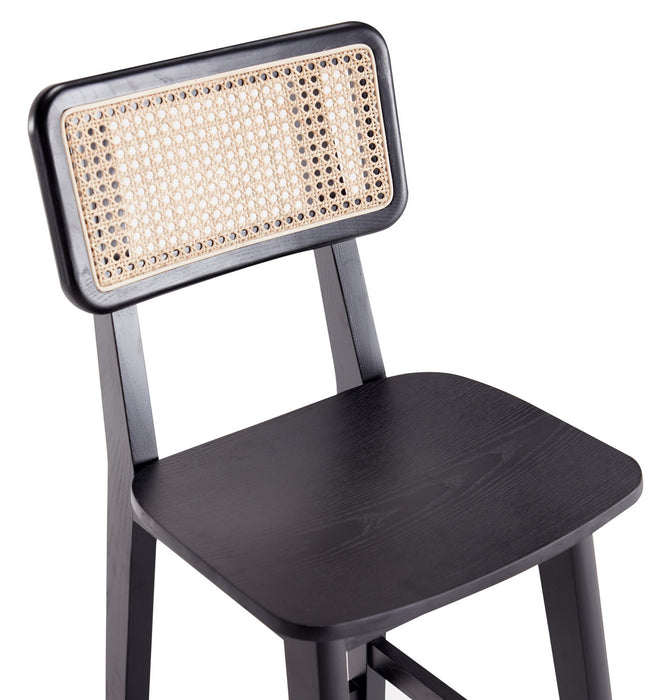 Versailles Industry Chic Cane Back Wood Counter Stool in Black and Natural - Set of 2