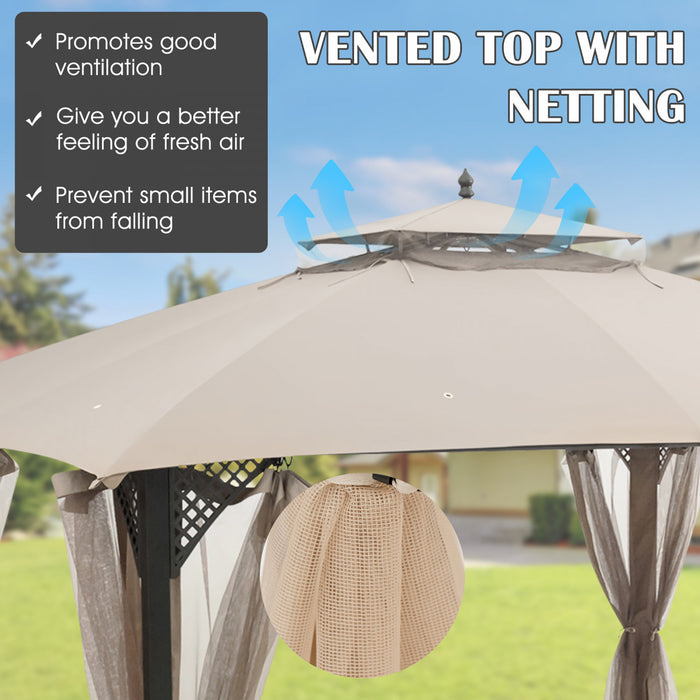 10' X 12' Patio Gazebo Replacement Top Cover 2-tier Canopy Cpai-84 Outdoor Beige