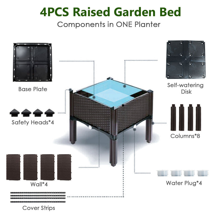Costway Set Of 4 Raised Garden Bed Elevated Flower Vegetable Herb Grow Planter Box Brown