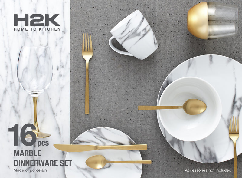 16-Piece Marble Porcelain Dinnerware Set for 4