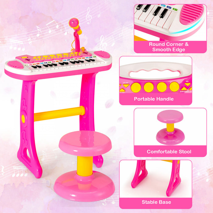 Costway 31 Key Kids Piano Keyboard Toy Toddler Musical Instrument w/ Microphone Pink