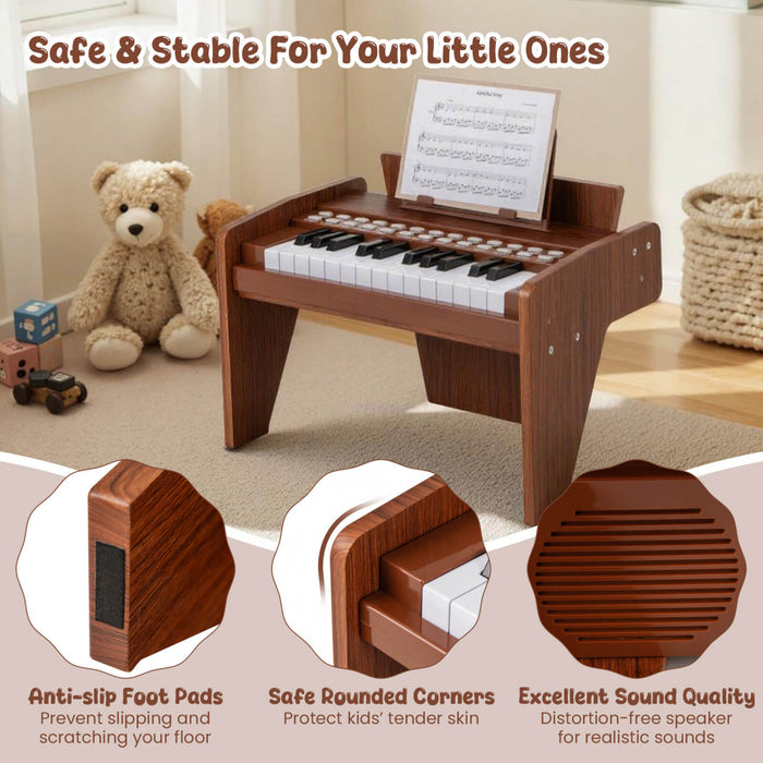 Costway 25 Keys Digital Piano with Music Stand,Teaching Mode,Lighted Keys, Adjustable Speed Brown