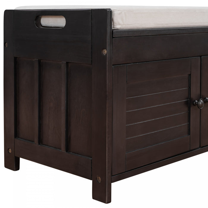 Olivia Pine Wood Storage Bench With 3-door Shoe Cabinet With Hidden Compartment - Espresso