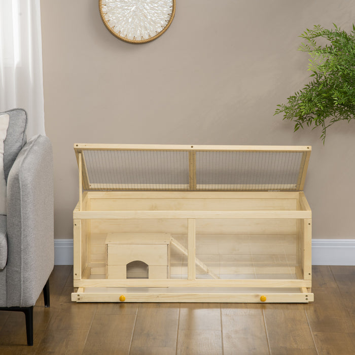 Pawhut Wooden Hamster Cage, Small Animals Kit Hutch, Exercise Play House For Dwarf Hamsters, Gerbils, Chinchillas, Guinea Pigs, Bunnies, With Sliding Tray, Openable Top