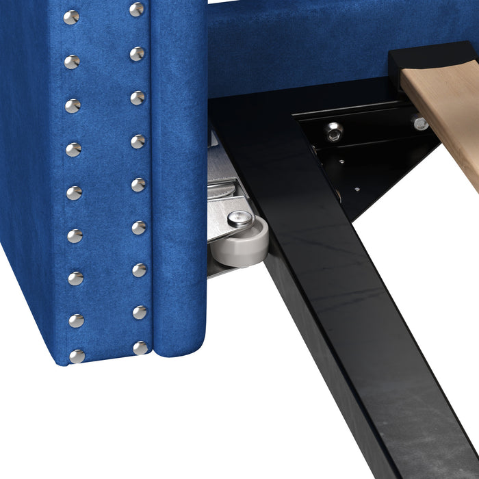 Sophia Tufted Design Upholstered Daybed with Trundle and Comfortable Backrest,Blue