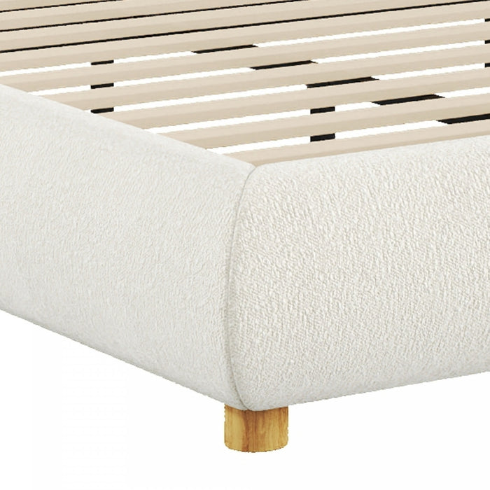 Harold Platform Bed with Boucle Upholstered Round Curved Headboard and Low-Profile Frame,Queen Size,White Queen Bed