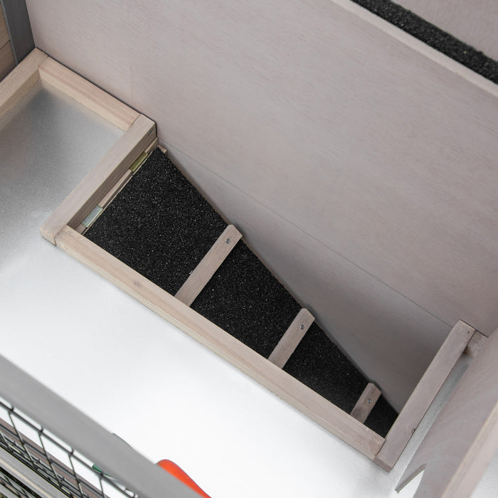 Pawhut 2-tier Wooden Rabbit Hutch Backyard Bunny Cage Habitat Small Animal House W/ Ramp, Slide Out Tray And Outdoor Run, Grey