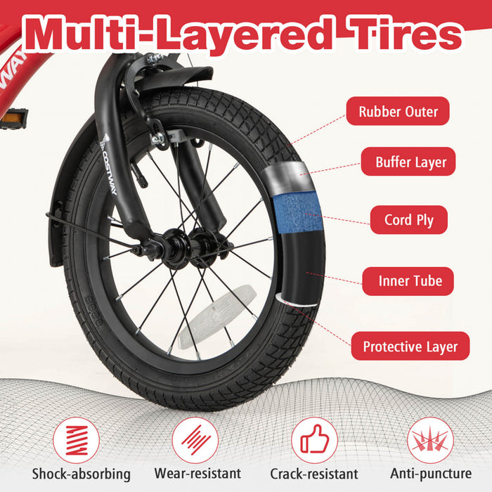 Costway 14\" Kids Bike For 3-5 Years Old Boys & Girls With Adjustable Seat Handbrake Reflectors Red