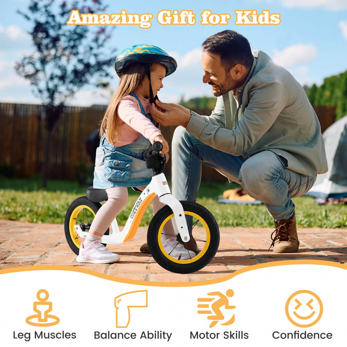 Costway 12 Inch Magnesium Toddler Balance Bike No Pedal Training Toddler Balance Bike White