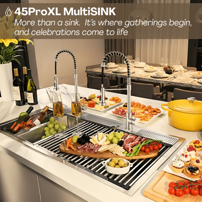MultiSINK 45 in. Dual Mounted 3-Level Workstation Kitchen Sink, Faucets,Glass Rinser,Stainless Steel- J-WP31 Laundry Combo