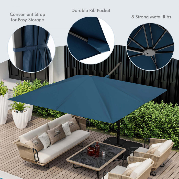 Costway Patio 9.5FT Square Cantilever Offset Hanging Umbrella 2-Tier 360° Outdoor Navy