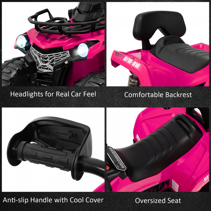 Costway 12v Kids Ride On Atv Electric 4-wheeler Quad 2 Speeds W/ Mp3 & Headlights Pink