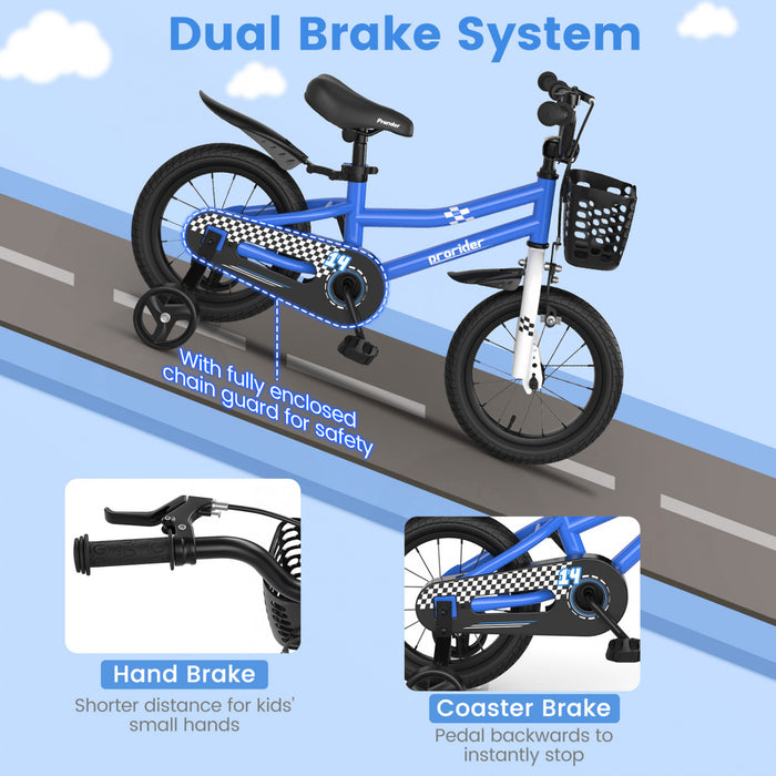 Costway 14\" Kid's Bike W/ Removable Training Wheels & Basket For 3-5 Years Old Blue