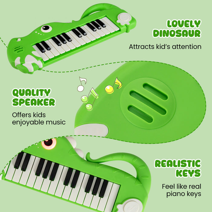 Costway 25-Key Kids Piano Keyboard Dinosaur Shape Toy Digital Piano with Built-in Music & Light Green