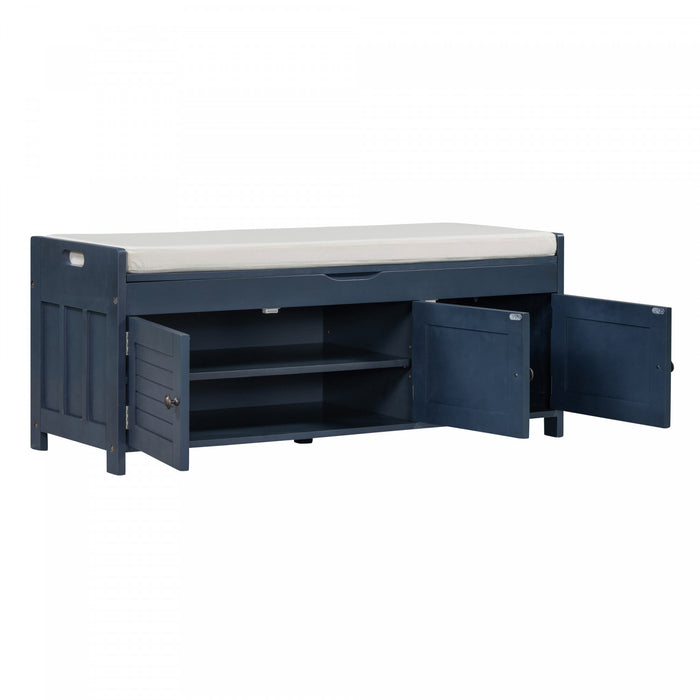 Olivia Pine Wood Storage Bench With 3-door Shoe Cabinet With Hidden Compartment - Antique Navy
