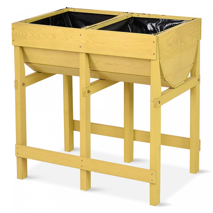 Costway Wooden V Planter Elevated Vegetable Flower Bed Free Standing Planting With Liner