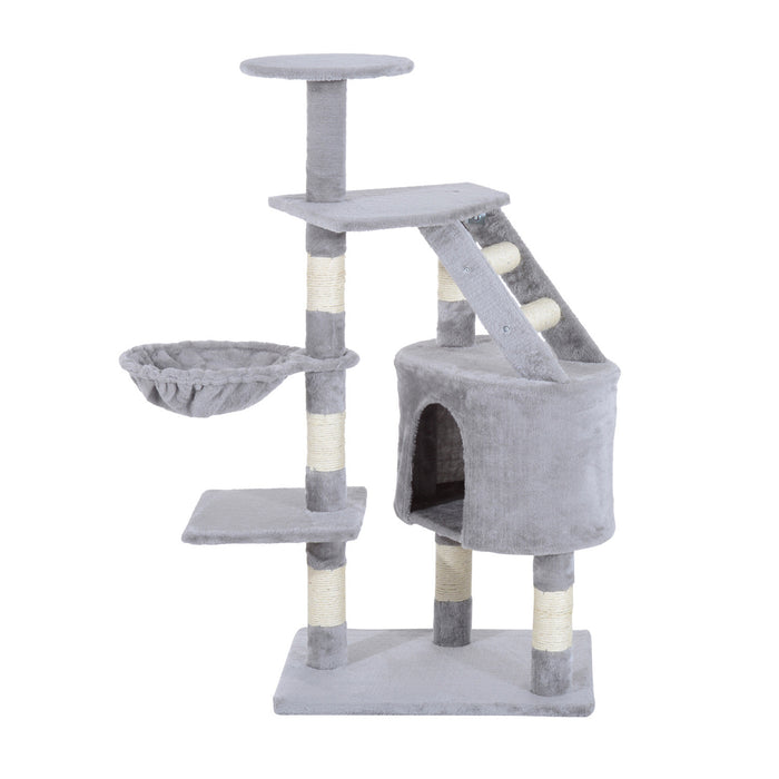 Pawhut 49\" Cat Tree With Hammock, Cat Condo Tower With Scratching Post For Indoor Cats, Grey