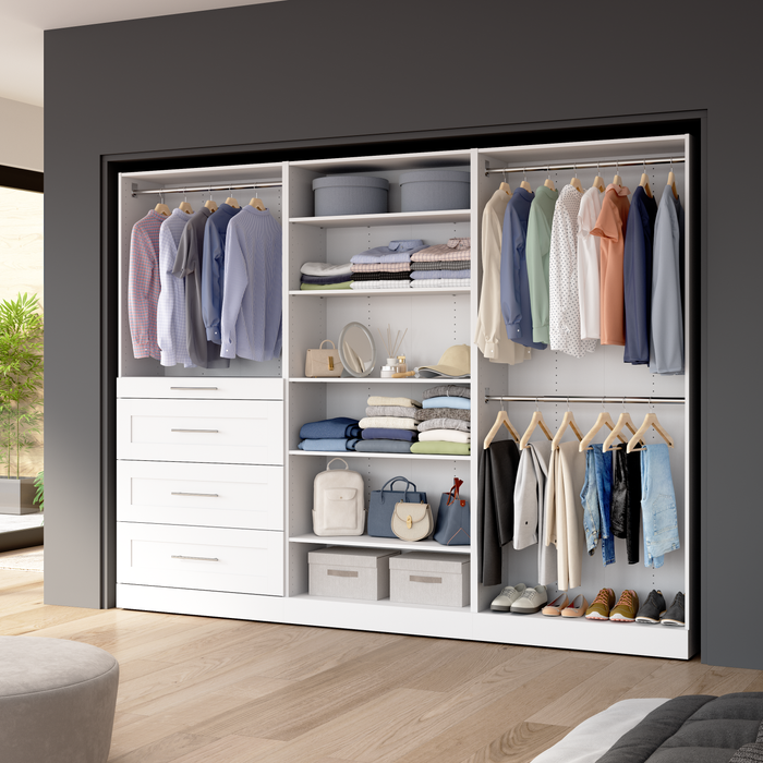 Bestar Florence 107\" Modular Walk-In Closet System with Rods, Shelves and Drawers Shaker Style - White
