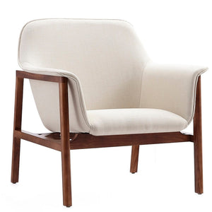 Manhattan Comfort Miller Linen Weave Accent Chair - Cream & Walnut