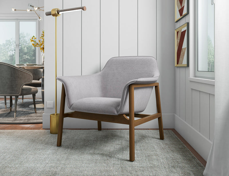 Manhattan Comfort Miller Linen Weave Accent Chair - Grey & Walnut